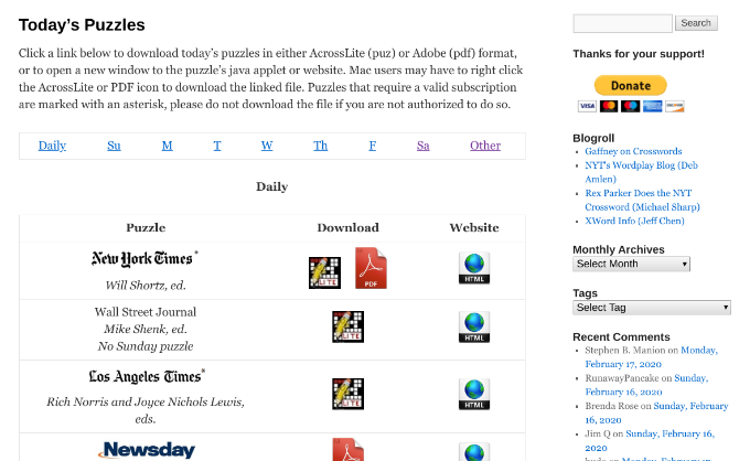 The Crossword Fiend reviews daily crosswords