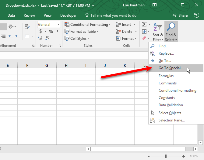 create dropdown list in excel