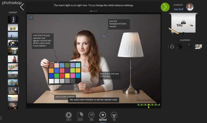 Photoskop lets you change camera settings to see their effects on photographs, and tells you what to look for