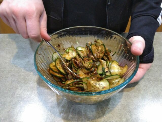 Homemade cucumber kimchi.