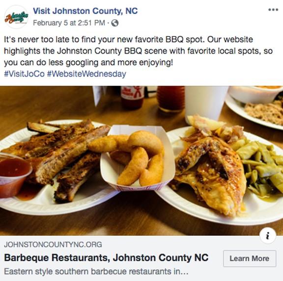 a Facebook ad for the Johnston County Visitors Bureau