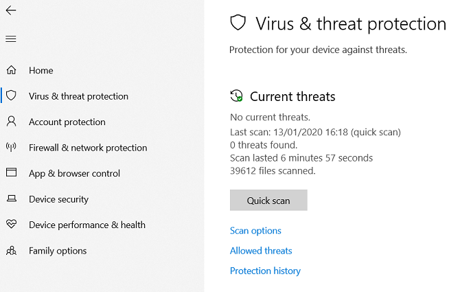 win10 virus center