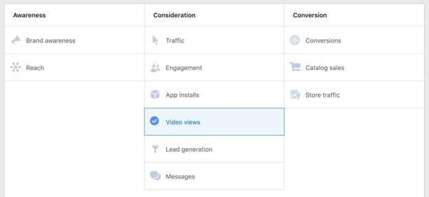 Facebook video views campaign setting