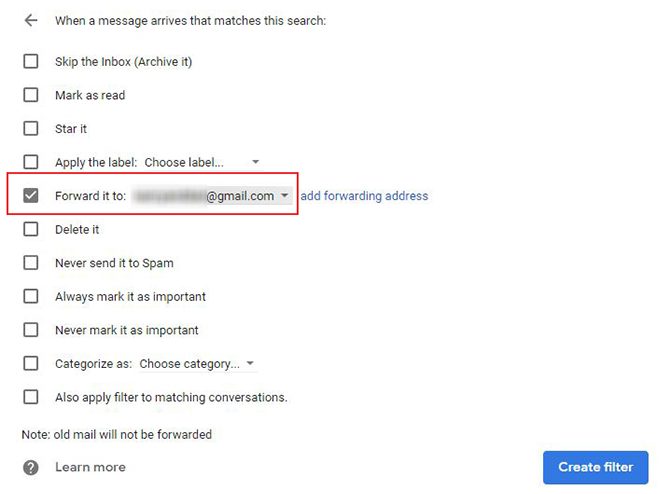 Gmail Filter Options