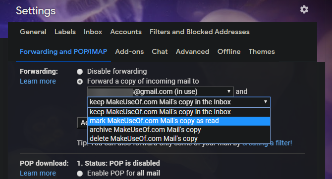 Gmail Forwarding Options