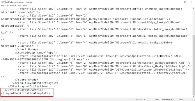 add your taskbar configuration after defaultlayoutoveride tag
