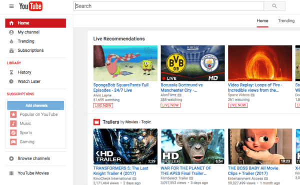 youtube home