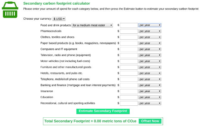 What's your everyday lifestyle's carbon footprint? Estimate with the Secondary Carbon Footprint Calculator