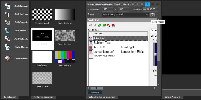 Creating a credit sequence in VEGAS