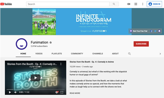 funimation youtube channel