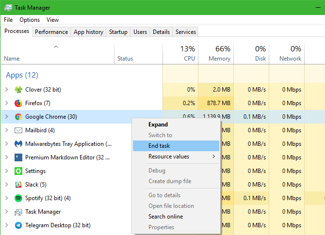 Windows Task Manager Kill Chrome