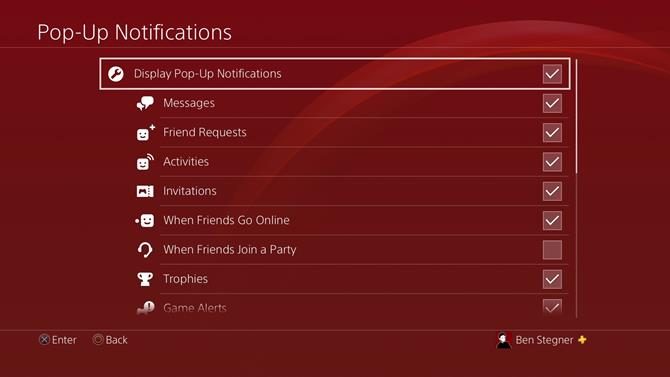 PS4 Notification Options