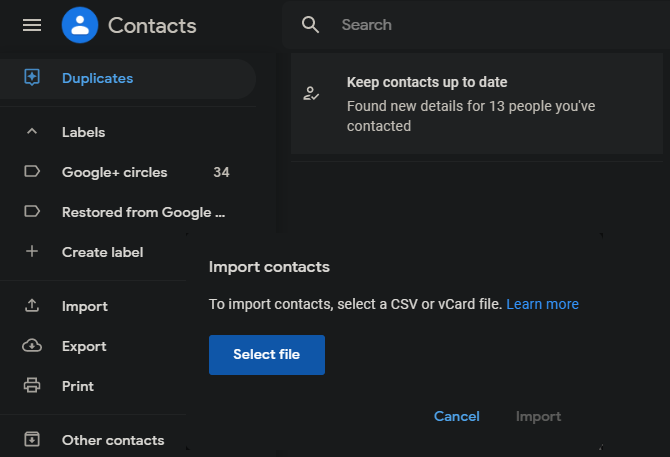 Google Contacts Import