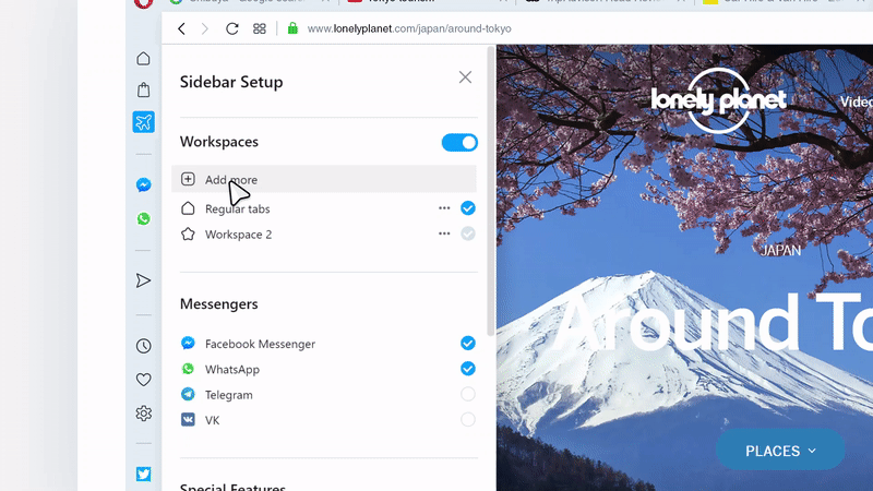 Customizing "workspaces" for tab-grouping in Opera