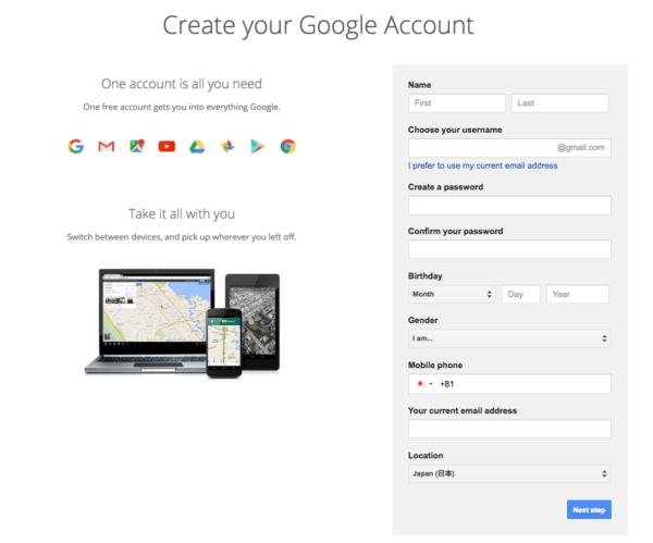 Create google account