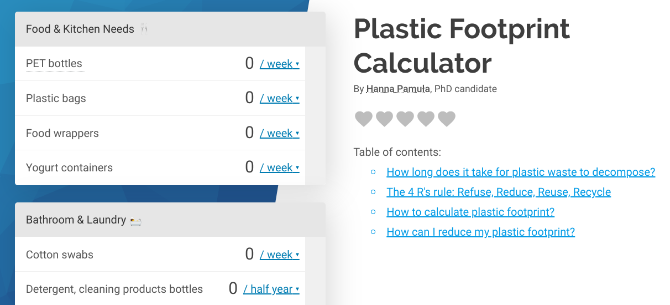 Calculate your annual plastic usage and wastage with Omni Calculator's Plastic Footprint Calculator