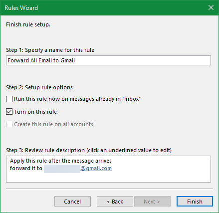 Outlook Finish Forwarding Rule
