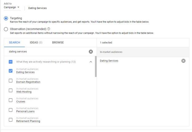 add targeting to new campaign