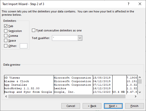 Excel text import wizard