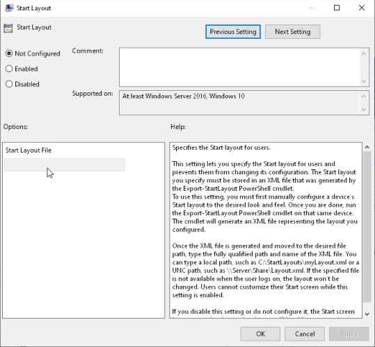 start layout policy settings