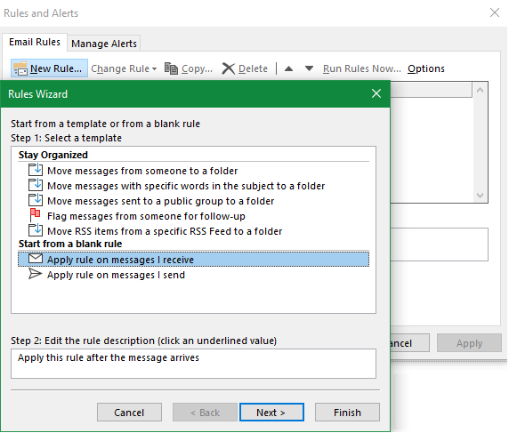 Outlook New Rule Blank