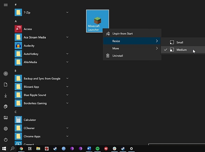 windows 10 custom live tile resize