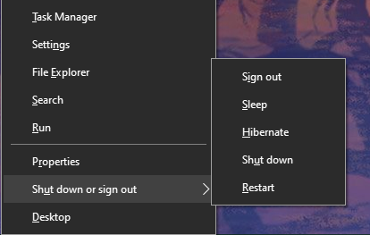 Windows 10 Power User Menu Shutdown
