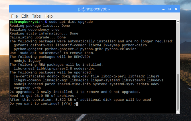 Launch the terminal to upgrade Raspbian