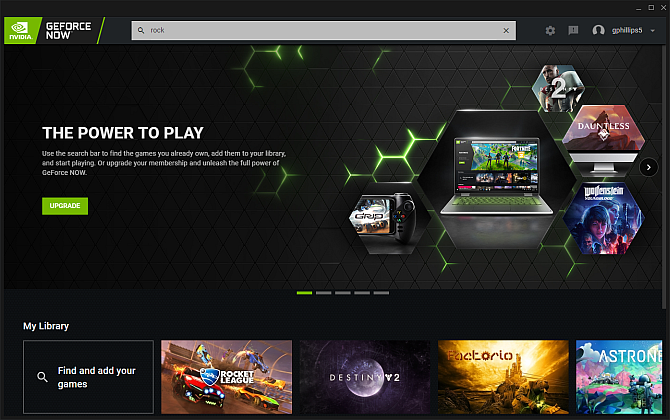 Nvidia GeForce Now home