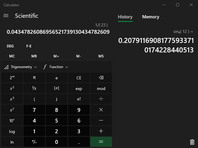 Windows Calculator Scientific