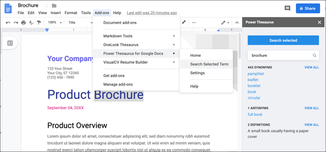 Google Docs Power Thesaurus