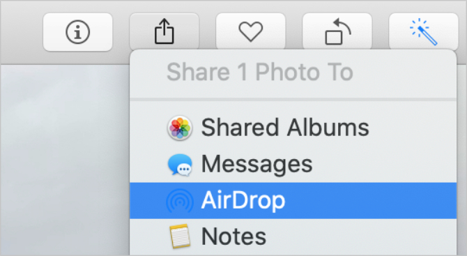 AirDrop option in Share menu from Photos app
