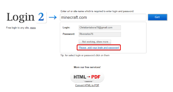 Adding an account to Login2.me