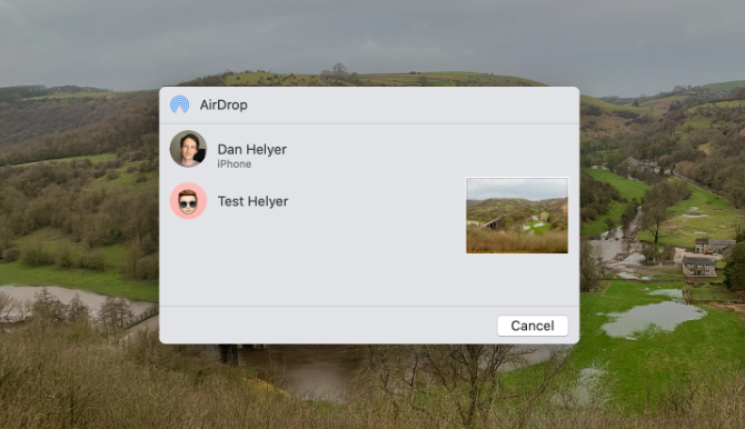 AirDrop contact options from Photos app Share Sheet