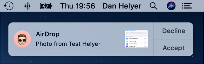 AirDrop transfer request on Mac