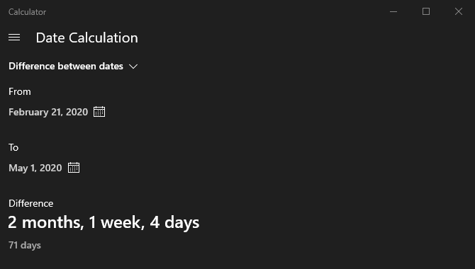 Windows Calculator Date Calculation