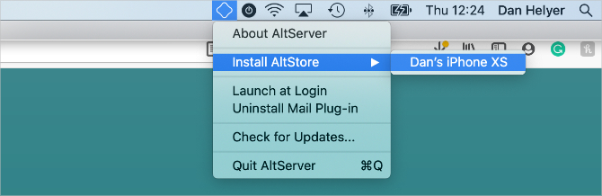 Install AltStore option from menu bar app on Mac
