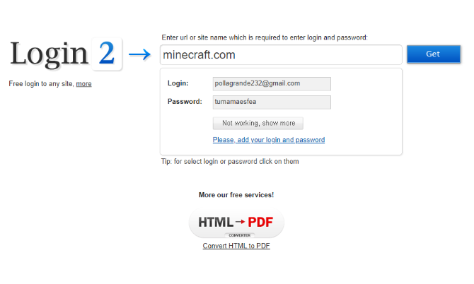 Using Login2.me to get account details