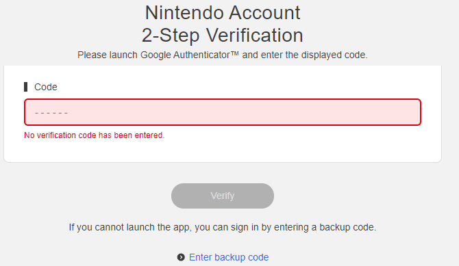 Nintendo Account 2FA Sign In