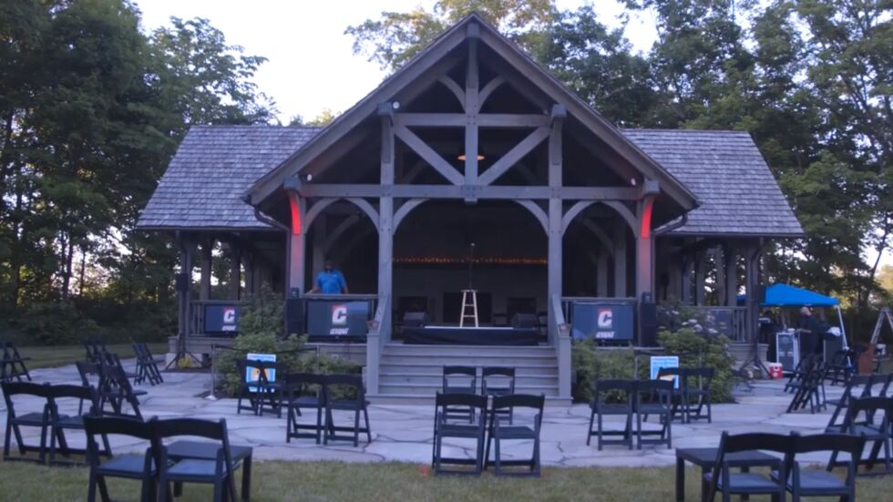 Socially-distanced seating.