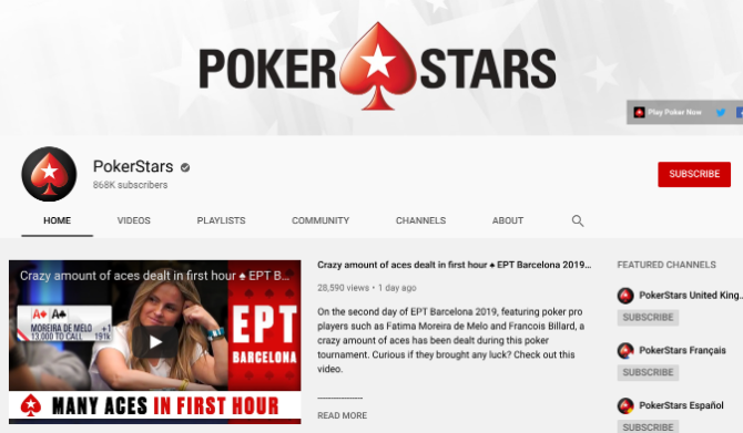 PokerStars is the best youtube channel to watch poker videos online for free