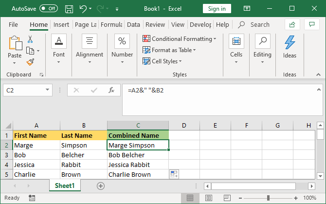 excel combined cell with formula