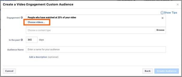 Facebook video marketing "choose videos" option