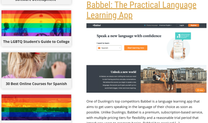 Online Course Report homepage with rankings of different online courses