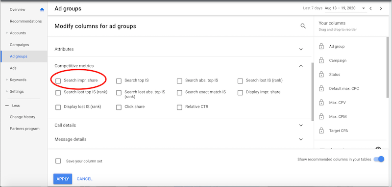 google ads optimizations Search impr. share