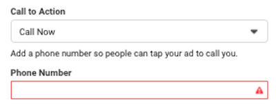 facebook click to call ads reach campaign choose call now