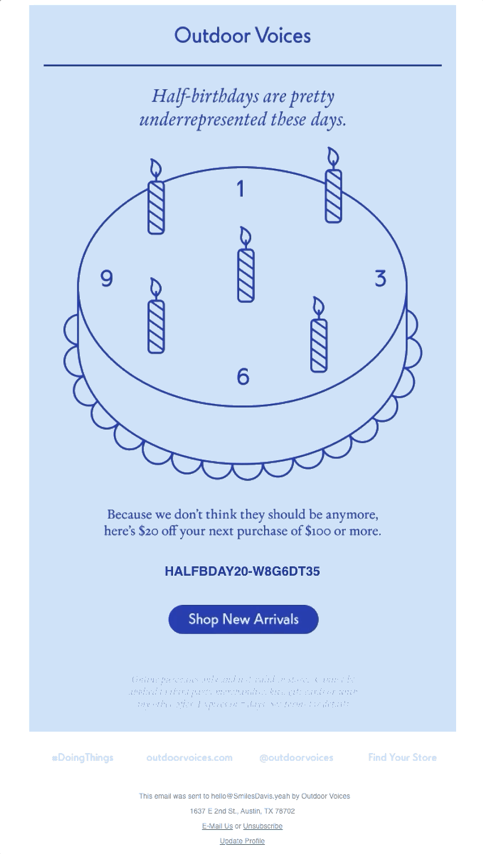 email marketing automation milestone email example outdoor voices