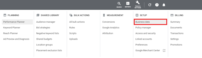 how to set up dynamic display ads business data location
