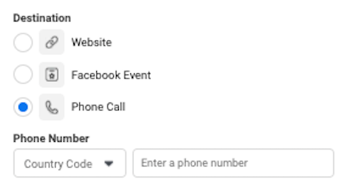 facebook click to calla ads webstite Traffic - Ad Setting Call Now