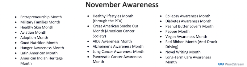 november marketing ideas november awareness